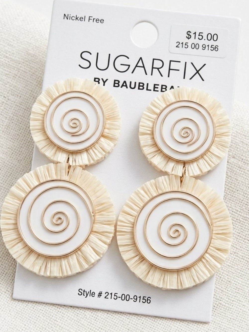 SUGARFIX by BaubleBar White & Gold Raffia Statement Drop Earrings